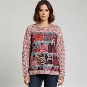 Moffi Women's Pink And Grey Sweater With Shoe Print Design Size M/L